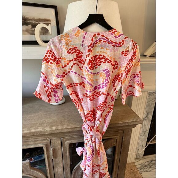 Marie Oliver Colorful Silk Ruffle Wrap Retta Dress Size XSmall - Picture 7 of 10